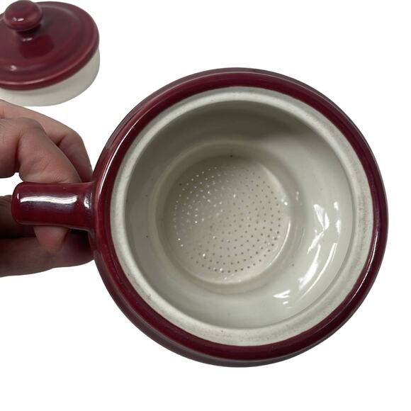 Three piece maroon Coorsite Pottery teapot infuser - Picture 6 of 12